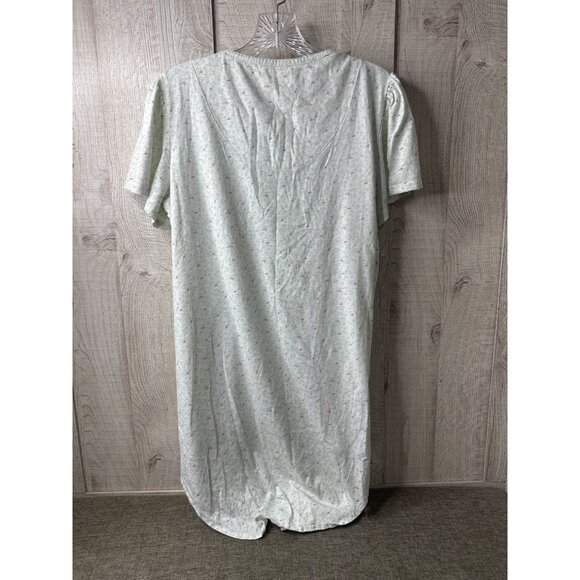 Bartizon Womens Floral Print Nightgown M Short Sleeves Light Green & Pink - Picture 2 of 6